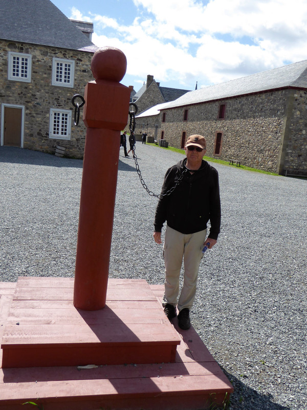 Tom in stocks at Louisebourg Fortress