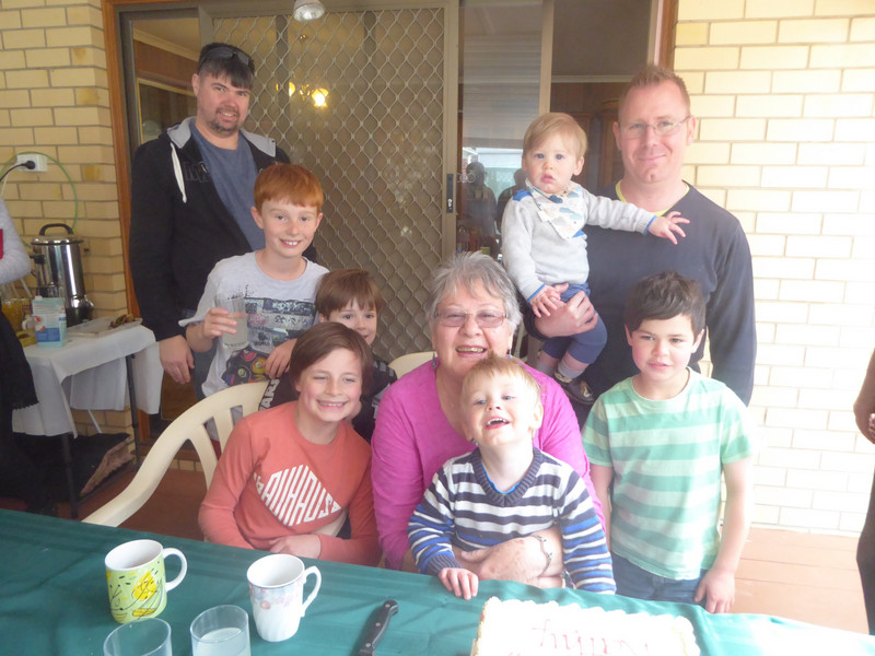 Kathy and grand children plus son - Dan (RH side)