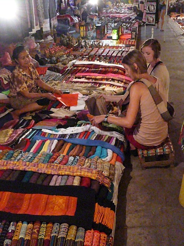 Marieke bartering at the Luang Prabang night market
