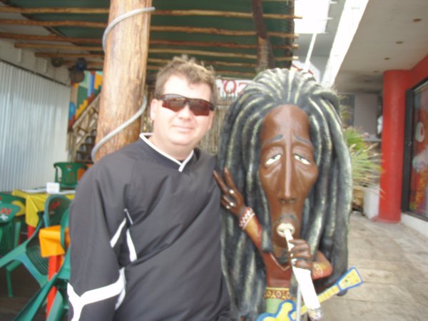 Chris with Rasta statue