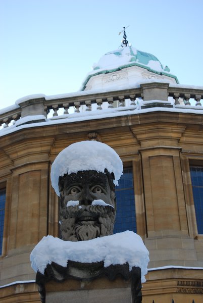 Snow hat outside the Sheldonian
