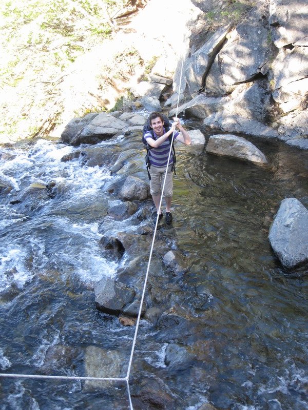 Fording a stream just below Refugio SanMartin