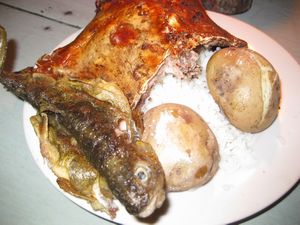 Grilled guinea-pig and trout