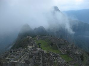 Machu Picchu in the early morning mist