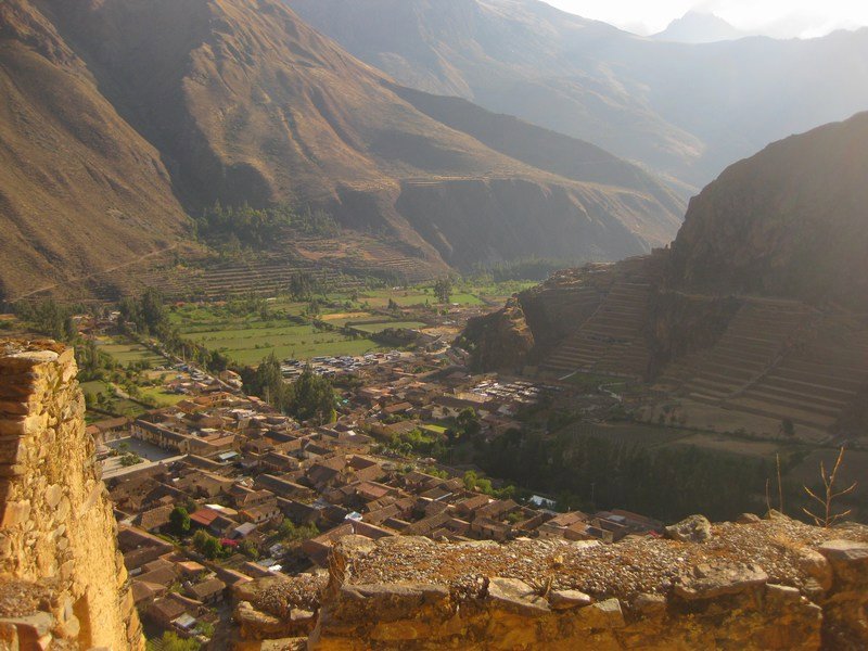 View down to Ollantaytambo from the granaries
