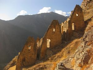 Inca granaries high above Ollantaytambo