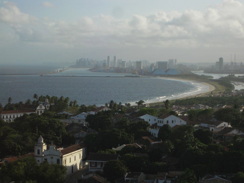 Olinda's old town with modern Recife in the distance