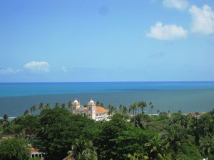 Looking out over the colonial town to the ocean