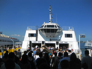 Boarding the commuter ferry to Niterói
