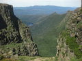 View down a steep valley to Lot's Wife