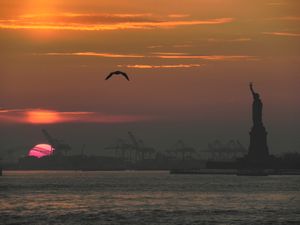 Sunset at Statue of Liberty