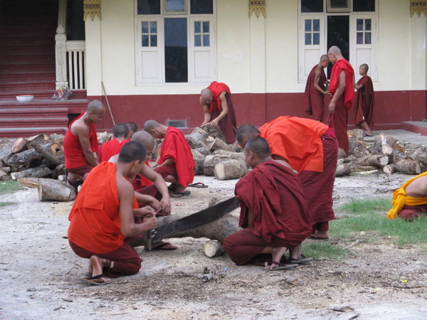 Monks working