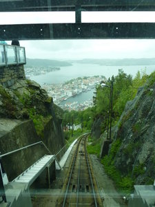 View from the front seat of the funicular rail car in Bergen