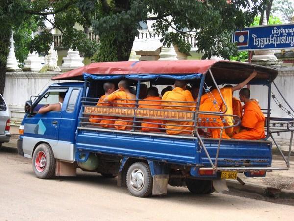 Truck full of monks at Vientiane