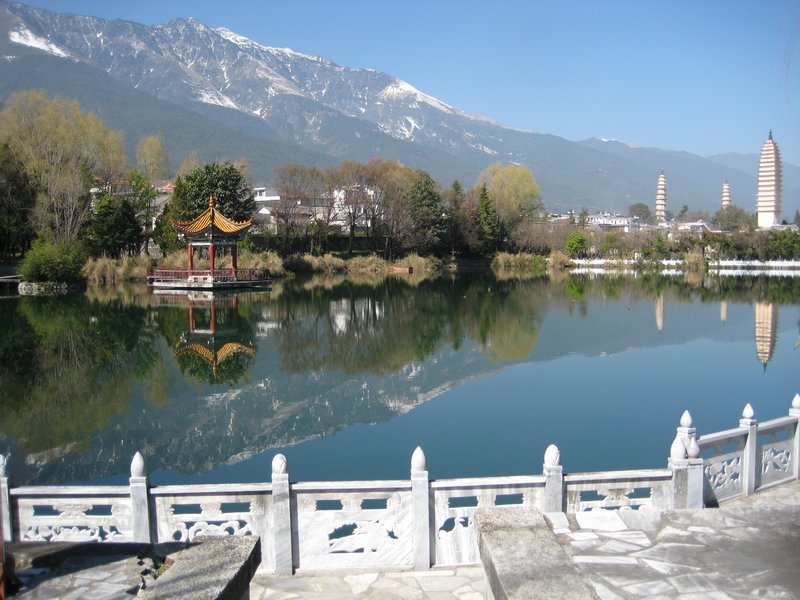 Lake beneath 3 pagodas