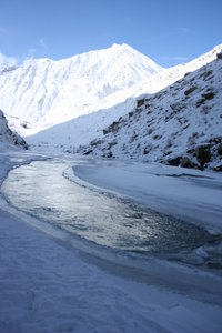Zanskar river snowy mountains