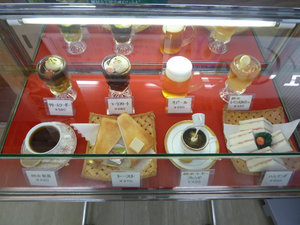 Artificial food samples in restaurant