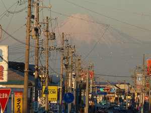 Street view with Mount Fuji on back ground