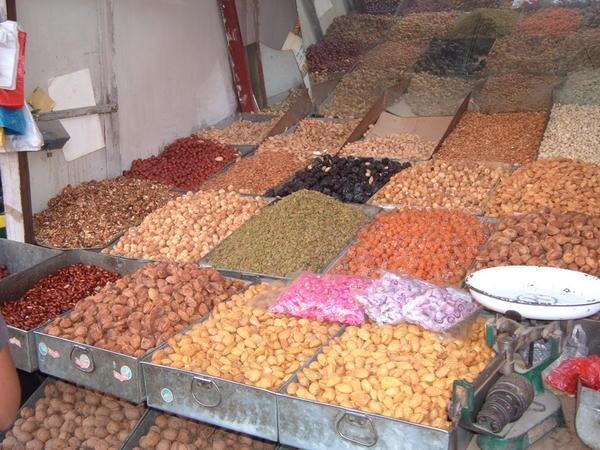 Dried fruits and nuts are sold everywhere