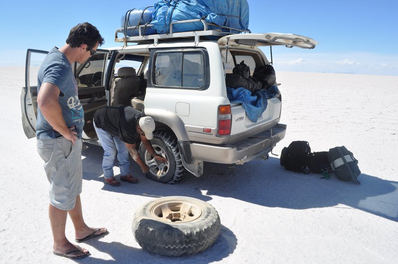 flat tyre in the desert