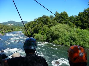 Taking the plunge, embarking on canopy (haven't had enough of the height adventures yet in Pucon!