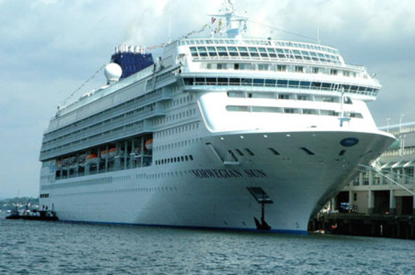 Cruis ship at anchor in Montevideo