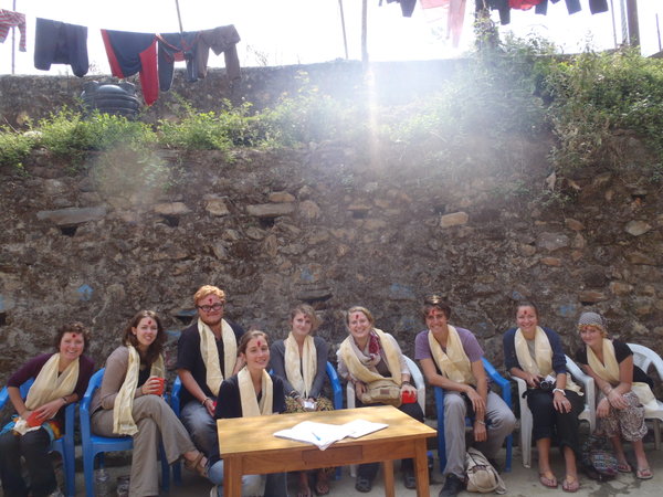 The group on the morning of our departure with tikkas and scarves.