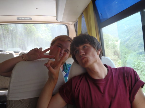 Callum and Az on our amazing Tibet tour bus!!