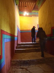 The brightly painted staircase inside the palace.