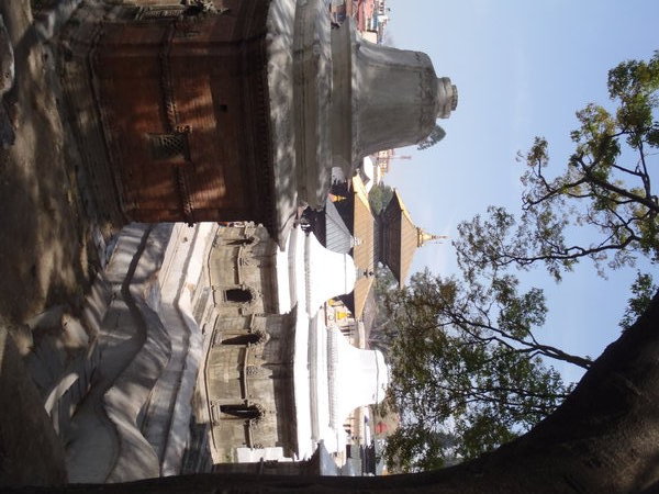 The tombs at Pashupatinath - the pagoda roof in the background is Pashupatinath itself.