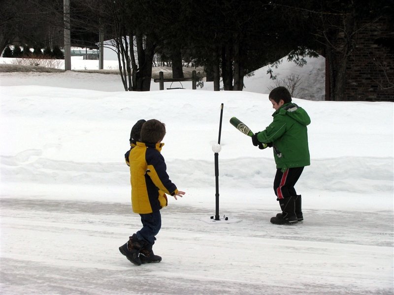 Playing snow T-ball.