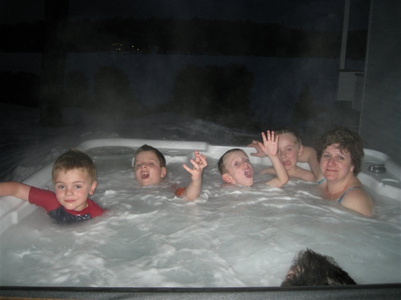 Hanging out in the hot tub at the cabin