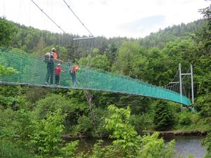 Suspension bridge to Vallee Bras du Nord waterfall