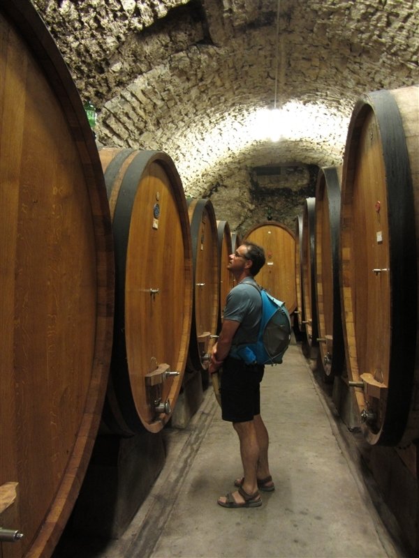 Claude admiring the wine cellar