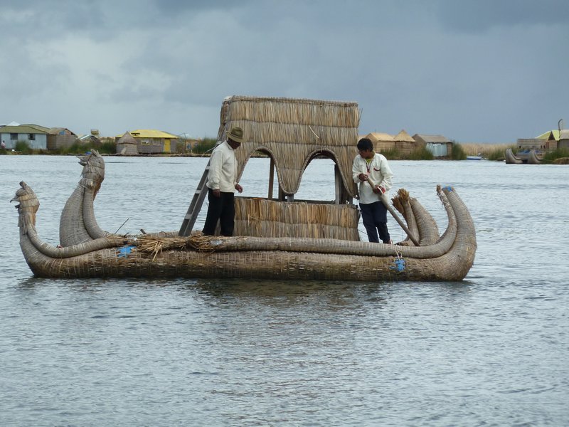 Traditional boat made of reeds from the lake 
