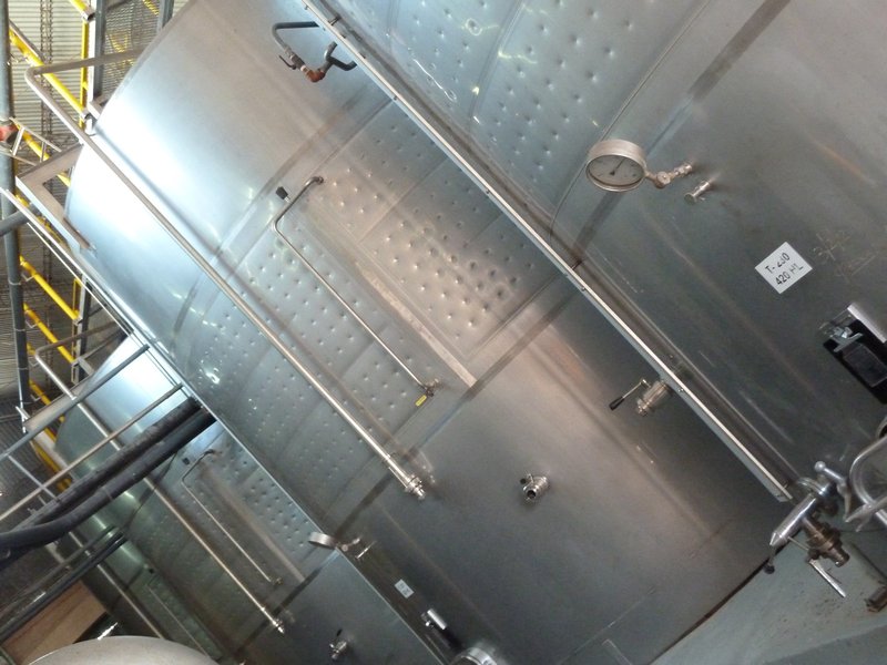 Huge stainless steel Vats to hold the wine