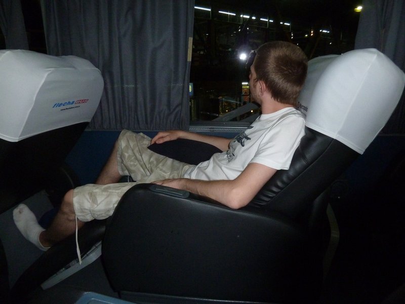 Matt chilling in our super comfy bus back to BA