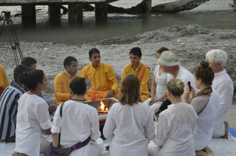 Donna and some of our Yoga group at the Aarti ceremony
