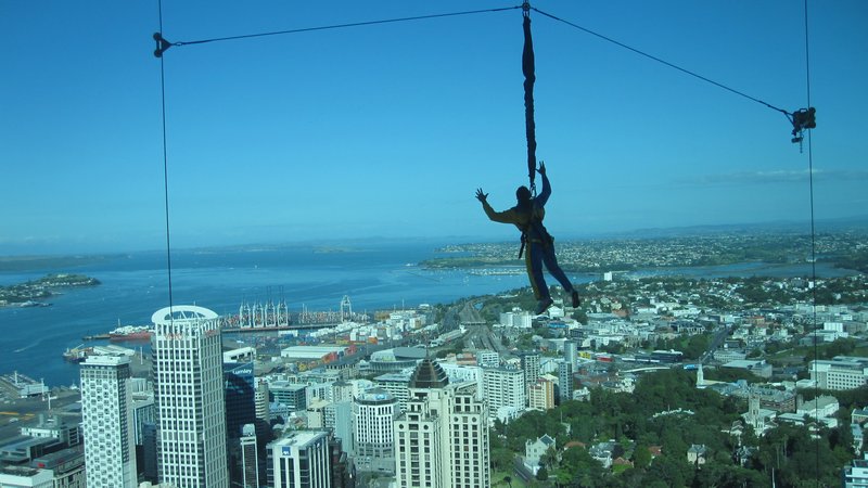 Bungee Jumper Hanging from the Sky Tower