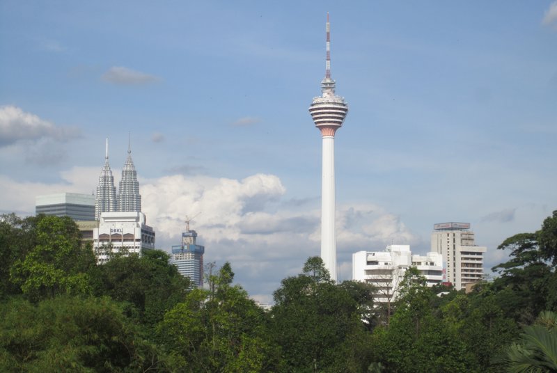 My first far-off glimpse of the Petronas Towers (Left) and KL Tower (Right)