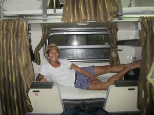 Trung bunking down for the night on the train!