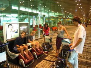 Jetstar Friends getting a foot massage. 5 Hours at the airport.
