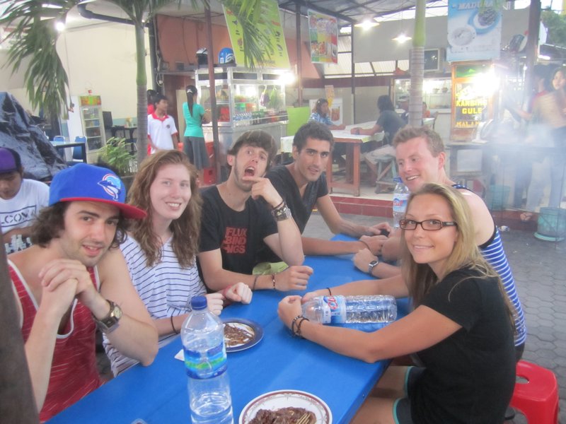 The crew at the market for dinner
