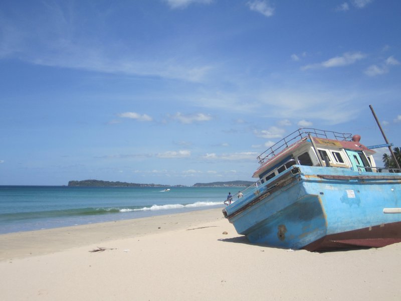 A tsunami-beached fishing boat