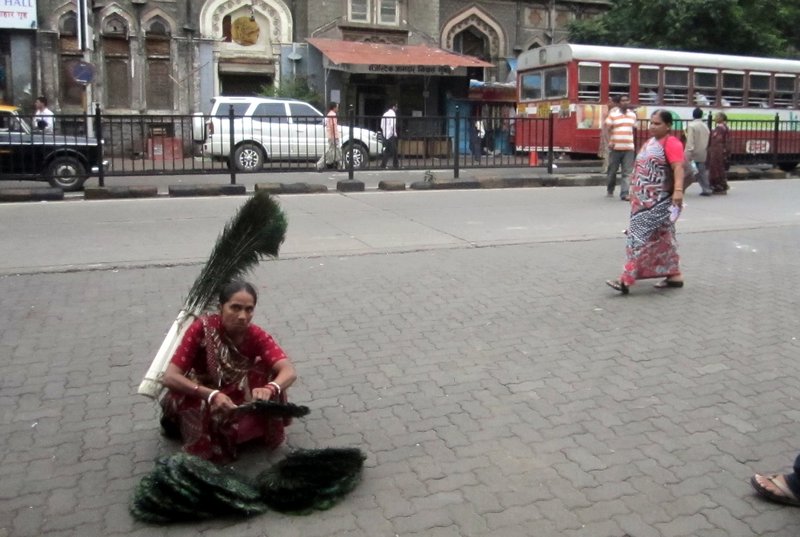 This woman was selling peacock feather fans, very beautiful