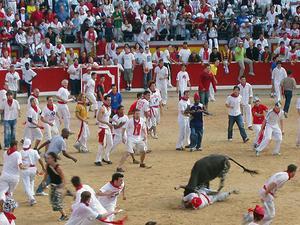 In the arena at the vaquillas...ouch!!