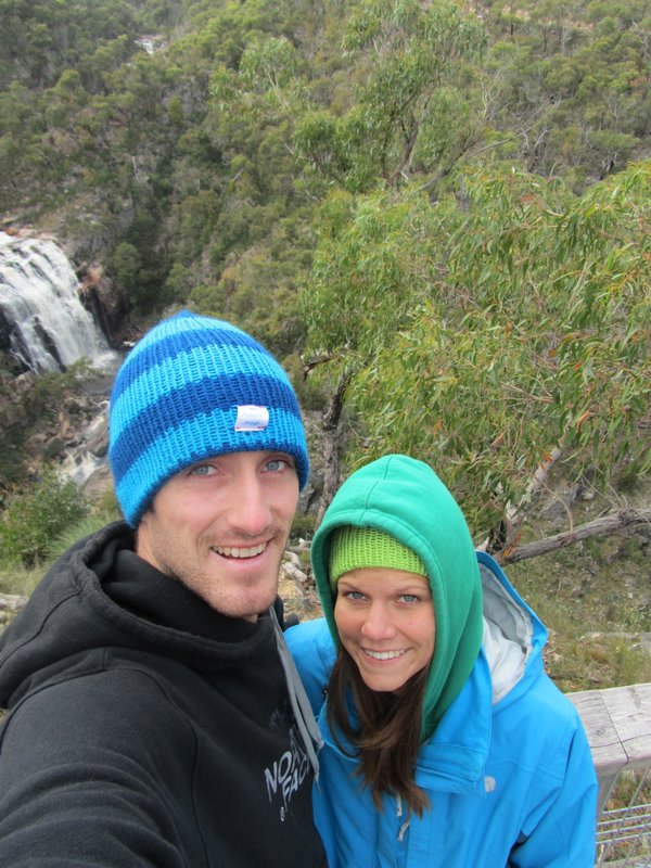 Us, waterfall and new hats