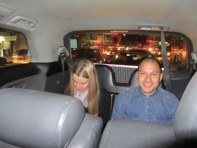 Small people in back of taxi!