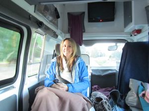 Laura in the back of the van