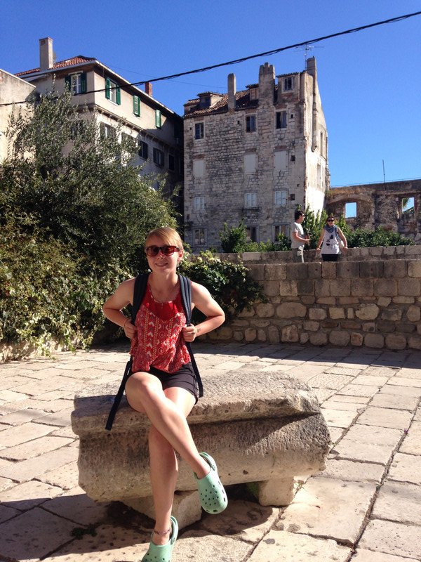 Sitting on some ruins in the palace